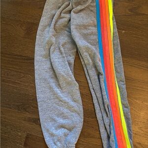 Aviator Nation Kids Gray Sweatpants with Colorful Stripes Ladies XS